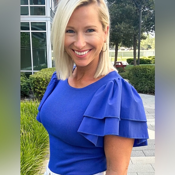 NEW ee:some BODYSUIT - ROYAL BLUE, medium, ruffle sleeve - Picture 3 of 6